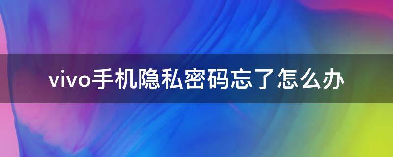 vivo手机隐私密码忘了怎么办