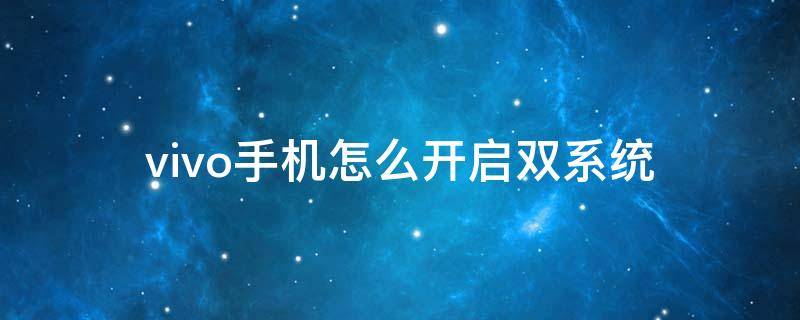 vivo手机怎么开启双系统