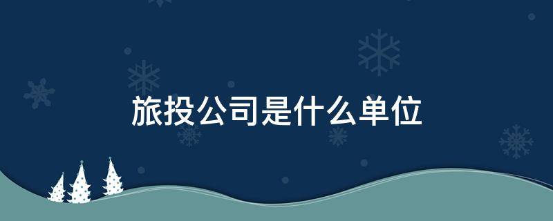 旅投公司是什么单位